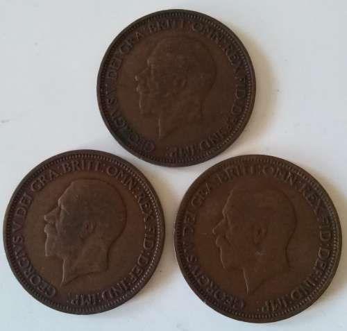 1925 1926 and 1929 Half Pennys of Great Britain