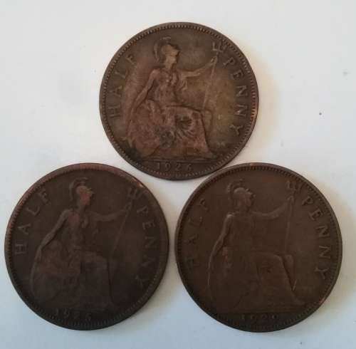 1925 1926 and 1929 Half Pennys of Great Britain
