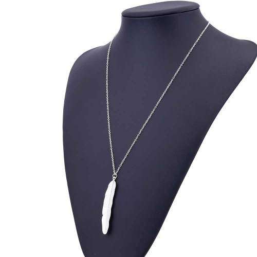 ***CUTE***FEATHER SILVER PENDANT NECKLACE