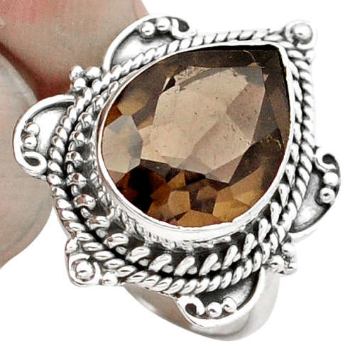 NATURAL BROWN SMOKY TOPAZ GEMSTONE STERLING SILVER RING JEWELRY SIZE 7