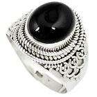 NATURAL BLACK ONYX OVAL SHAPE 925 STERLING SILVER RING JEWELRY SIZE 7