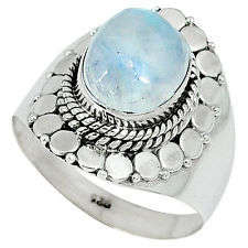 NATURAL RAINBOW MOONSTONE OVAL 925 STERLING SILVER RING JEWELRY SIZE 8