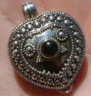 Solid Silver and Black Onyx Balinese Heart locket pendant