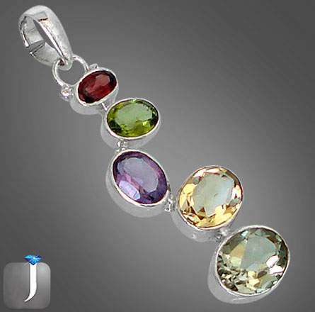 Solid Silver and Multi Gemstone Pendant