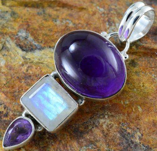 Solid Silver and Amethyst and Moonstone Pendant