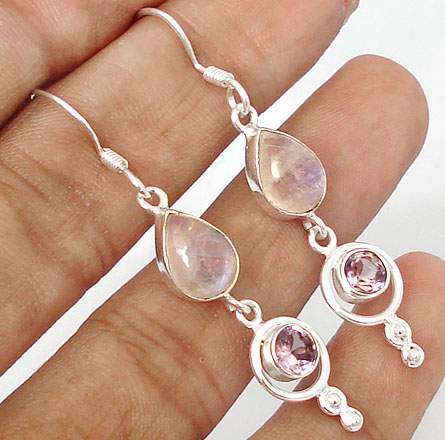 Exquisite Solid Silver Moonstone and Amethyst earrings...