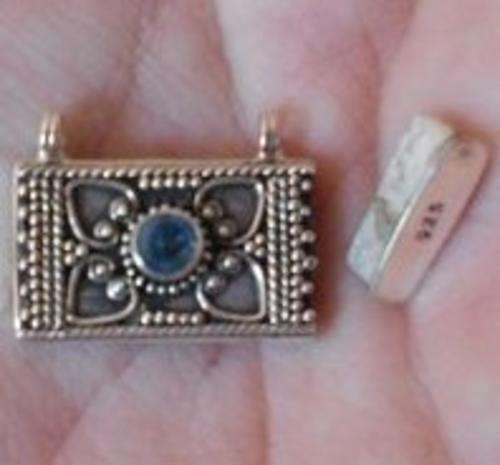 Exquisite Small Solid Silver & Blue Topaz Prayer box pendant...