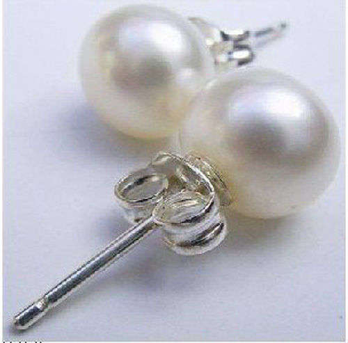 Gorgeous Solid Silver White Fresh Water Pearl Earrings...