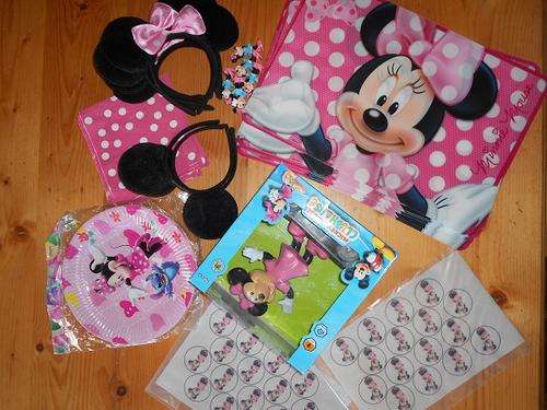 Minnie Mouse Party Lot. Minnie Mouse Ears, Plates, Placemats, serviettes, figurines, Cake Toppers