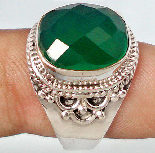 Gorgeous Solid Silver and Green Onyx size 8 ring