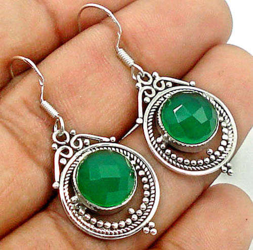 Exquisite Solid Silver Green Onyx  earrings...