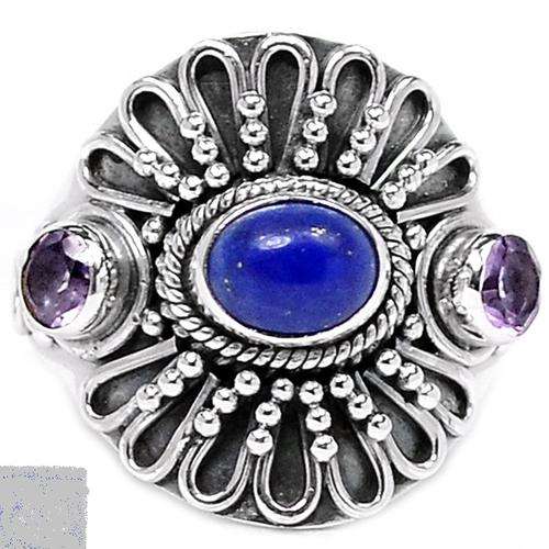 Gorgeous  LAPIS & AMETHYST 925 STERLING SILVER RING  size  8.