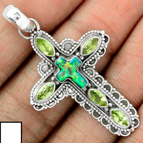 Exquisite Solid Silver and Peridot and Fire Opal pendant...