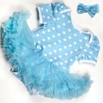 SALE Adorable Baby Blue Polka dot tutu romper and Headband. Size 6-12 months