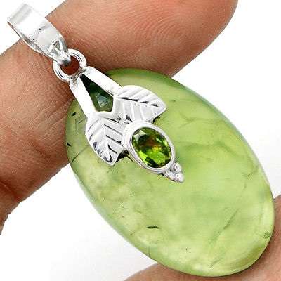 EXQUISITE PREHNITE AND PERIDOT STERLING SILVER PENDANT