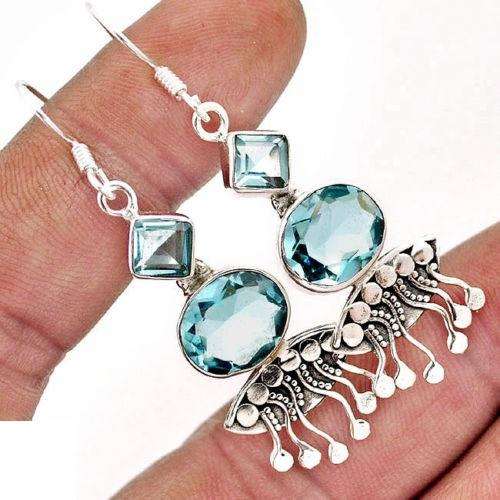 11,73cts Blue Topaz and 925 Sterling Silver Earrings