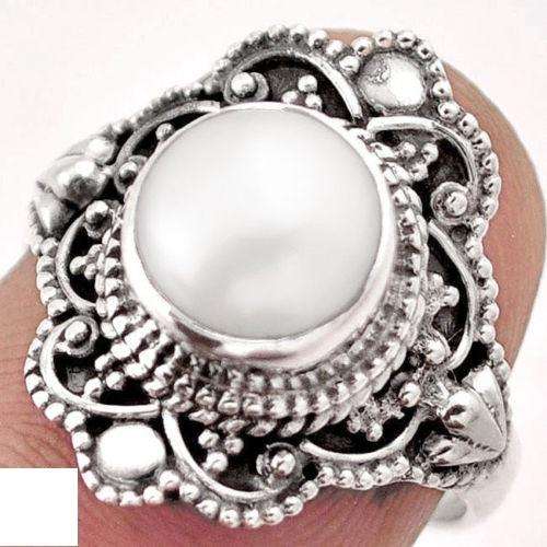 Gorgeous Size 9 Natural White Pearl Sterling Silver Ring