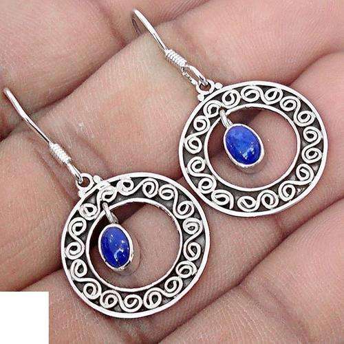 Natural Blue Lapis 925 Sterling Silver Dangle Earrings