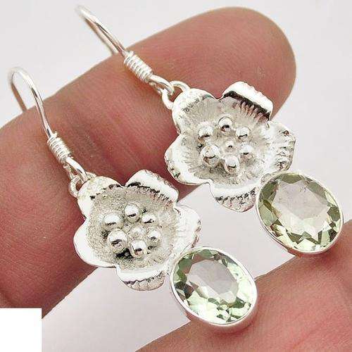 NATURAL GREEN AMETHYST 925 STERLING SILVER DANGLE EARRINGS