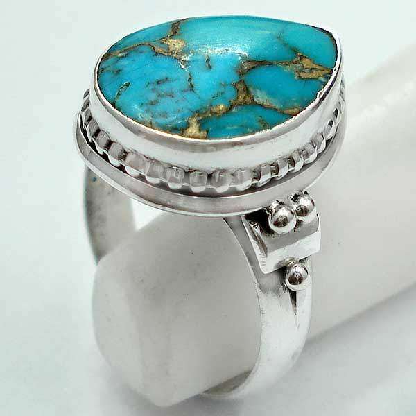 Exquisite 925 Sterling Silver & Copper Turquoise Ring...