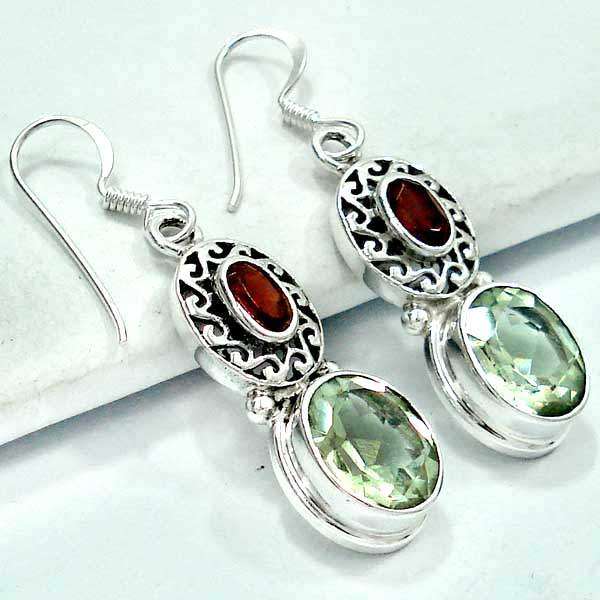 Gorgeous Solid Silver Green Amethyst and Garnet earrings...