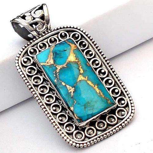 Exquisite Solid Silver & Blue Copper Turquoise pendant...