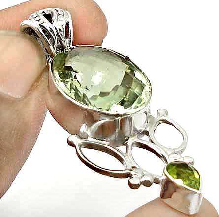 Gorgeous Solid Silver Green Amethyst & Peridot Pendant...