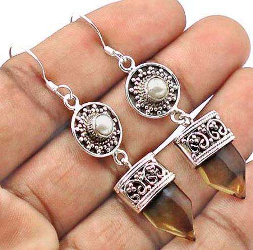 Gorgeous Solid Silver Smoky Topaz and Pearl Earrings...
