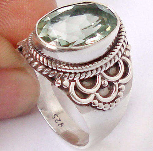 Gorgeous Solid Silver Size 9 Green Amethyst ring...