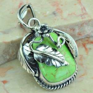 Gorgeous Solid Silver Green Turquoise Pendant...