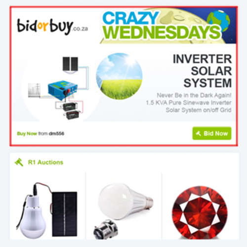 bidorbuy Crazy Wednesday newsletter