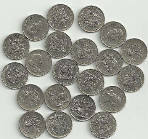 Collection of Old South African 20c Coins (21 coins for 1 bid)