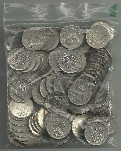 Collection of Old South African 10c Coins (97 coins for 1 bid)