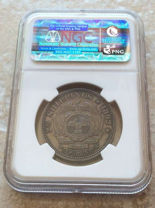 1892 two and a half shilling NGC AU details polished