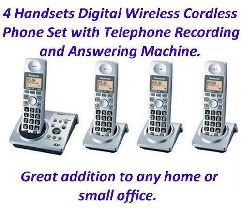 4 Handset Digital Cordless/Wireless Phone Set with Recording and Answering Machine built-in.
