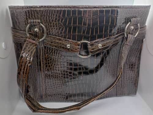 Handbag : Brown Imitation Leather snake skin