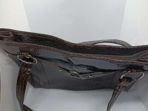 Handbag : Brown Imitation Leather snake skin