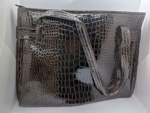 Handbag : Brown Imitation Leather snake skin