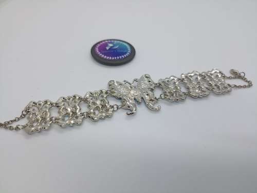 Bracelet : Vintage : Silver Plated and Turquoise Stones Butterfly Centre Piece