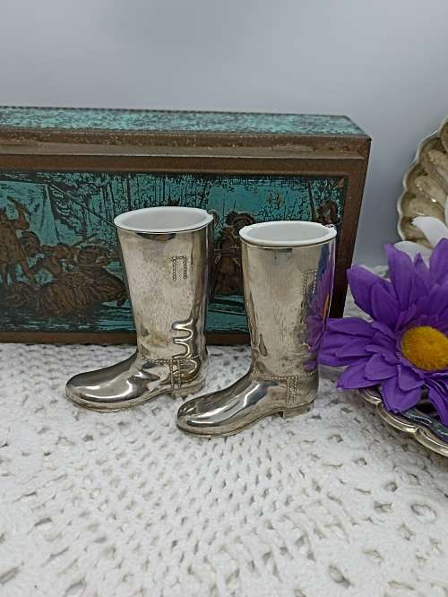 VINTAGE :  Spirit Measures : Silver Plated GRENADIER Riding Boots