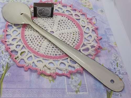 VINTAGE : Cream/White Enamel Spoon (Large)