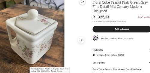 VERY RARE VINTAGE : MID-CENTURY Cube Square Teapot