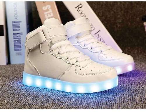 Childrens Colorful Hi-Cut LED Lights Rechargeable Sneakers-Medium Size-Size 2