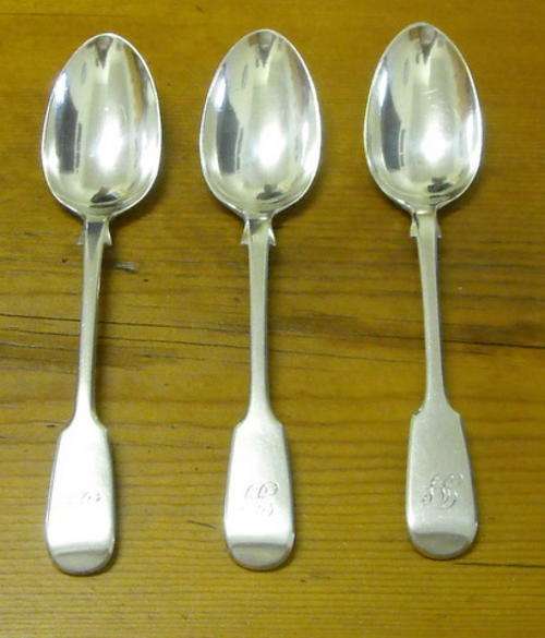 THREE   VICTORIAN  HALLMARKED SILVER SPOONS DATED  1860