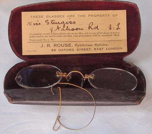 ANTIQUE RIMLESS PINCE NEZ EYE GLASSES WITH EAR HOOK & ORIGINAL CASE!!!