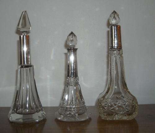 VINTAGE GLASS SCENT BOTTLES - SILVER COLLARS