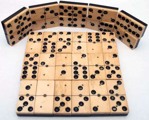 Victorian Ivory & Ebony Domino Set in Original Box