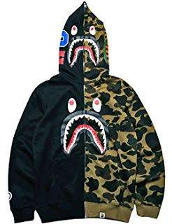 Big Mouth Shark Ape Bape Camo Mens Women Hoodies Sweatershirt Casual Zip Up Hip-Hop Funny Tops