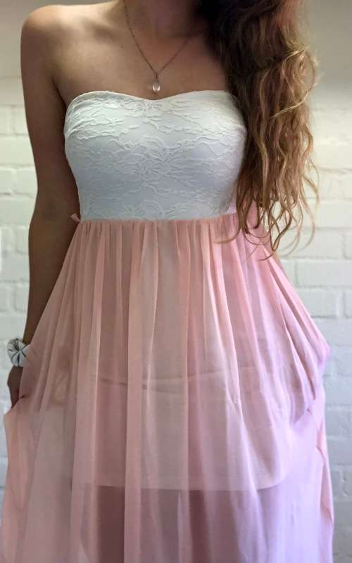 YDE Strapless Peach Chiffon Dress