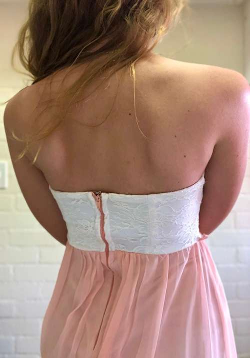 YDE Strapless Peach Chiffon Dress